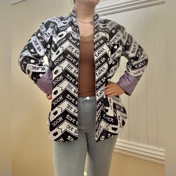 Chic Black and White Patterned Jacket Blazer - Picture 5 of 12